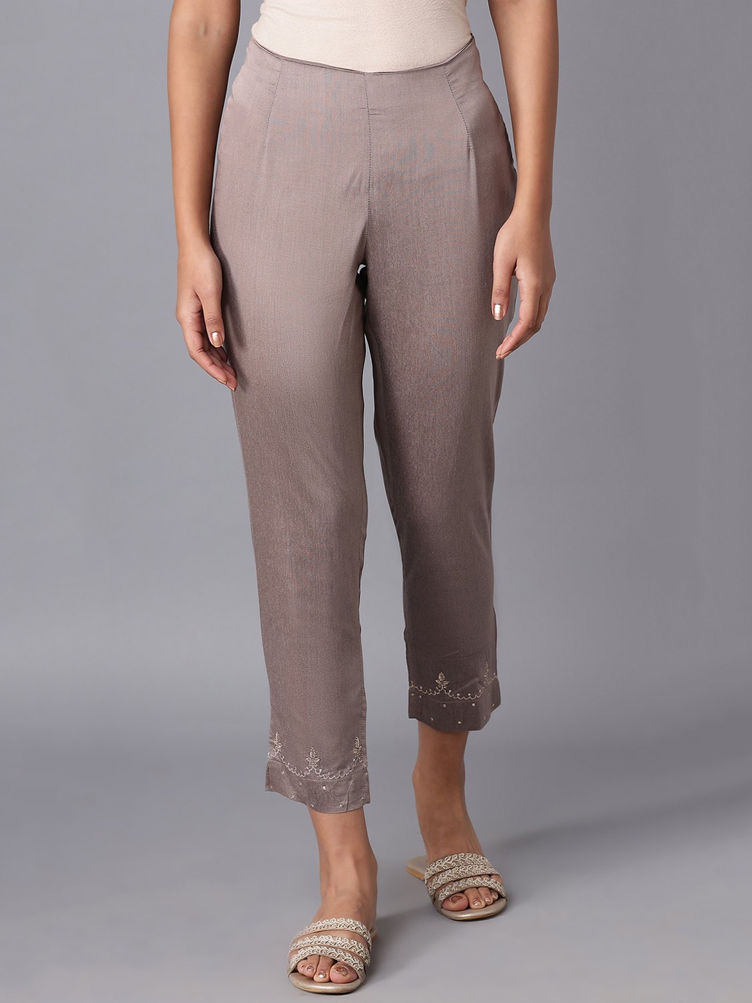 

W Women Grey Textured Trousers