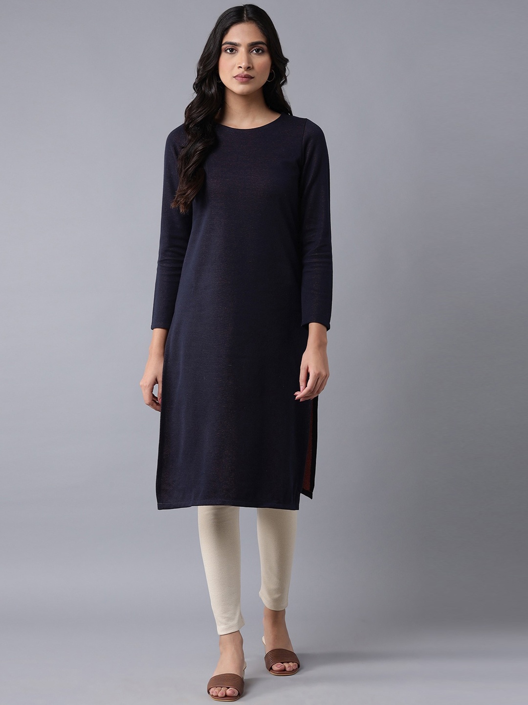 

W Women Navy Blue Solid Kurta