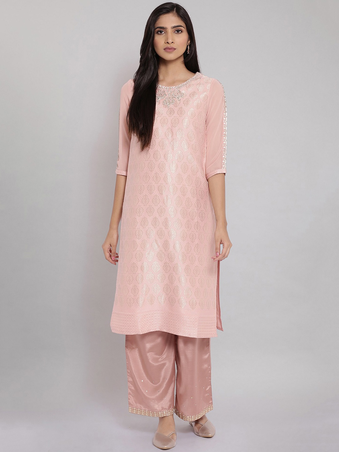 

W Women Peach-Coloured Thread Work Kurta