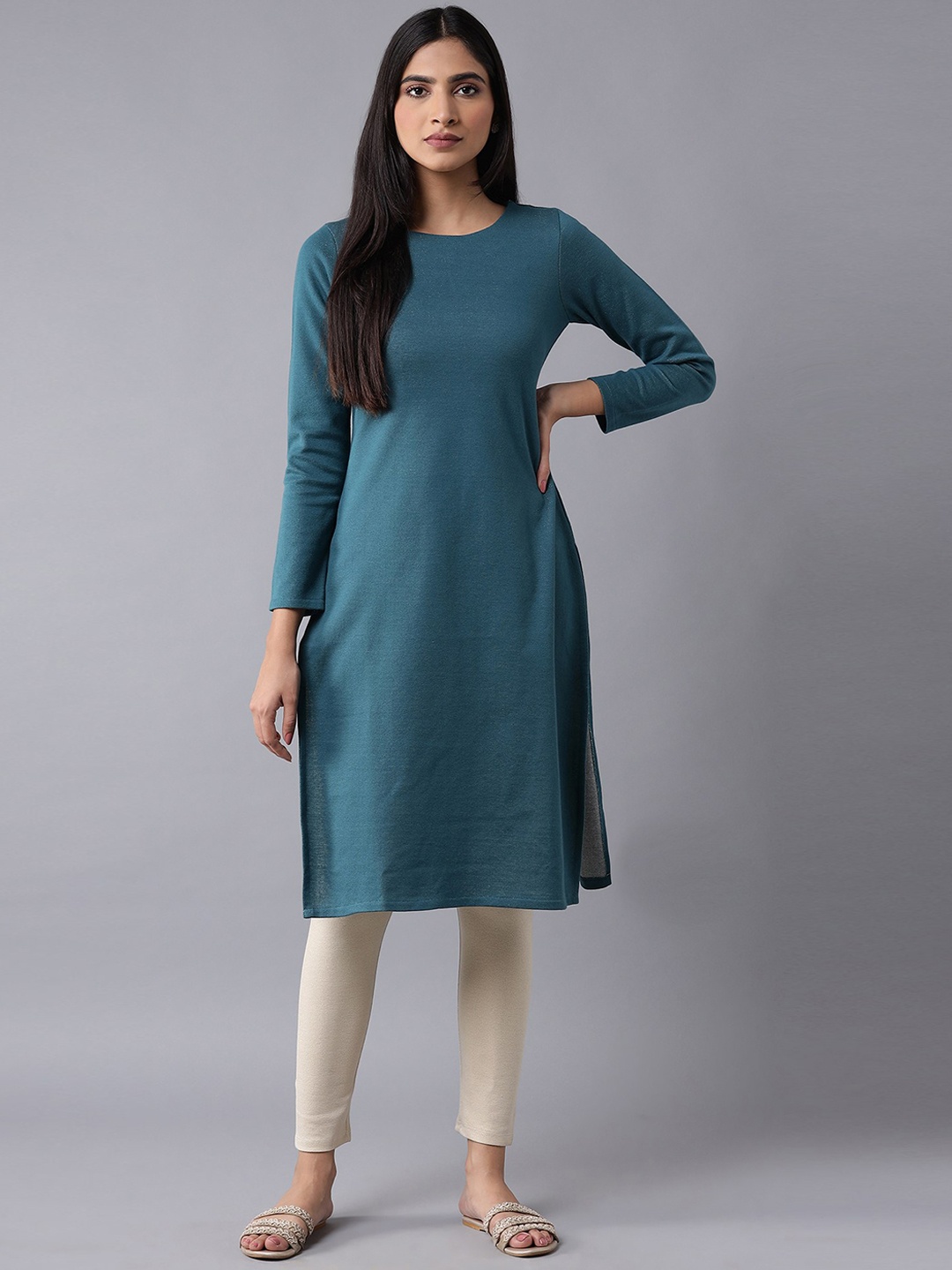 

W Women Blue Solid Kurta