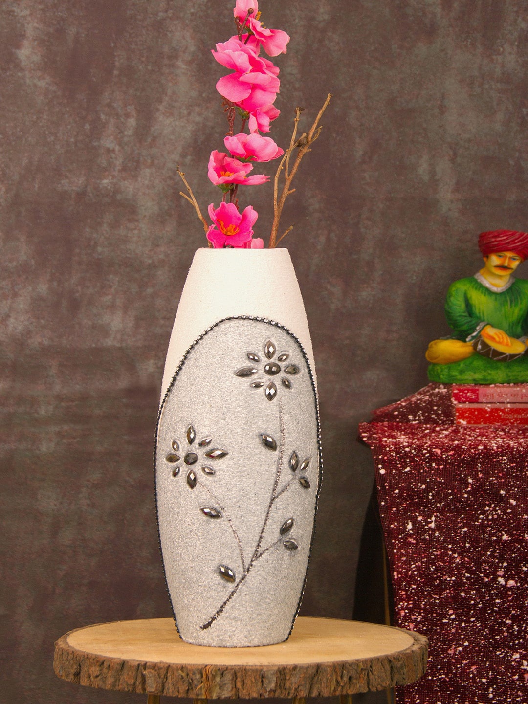 

TIED RIBBONS Grey Decorative Wooden Flower Vase
