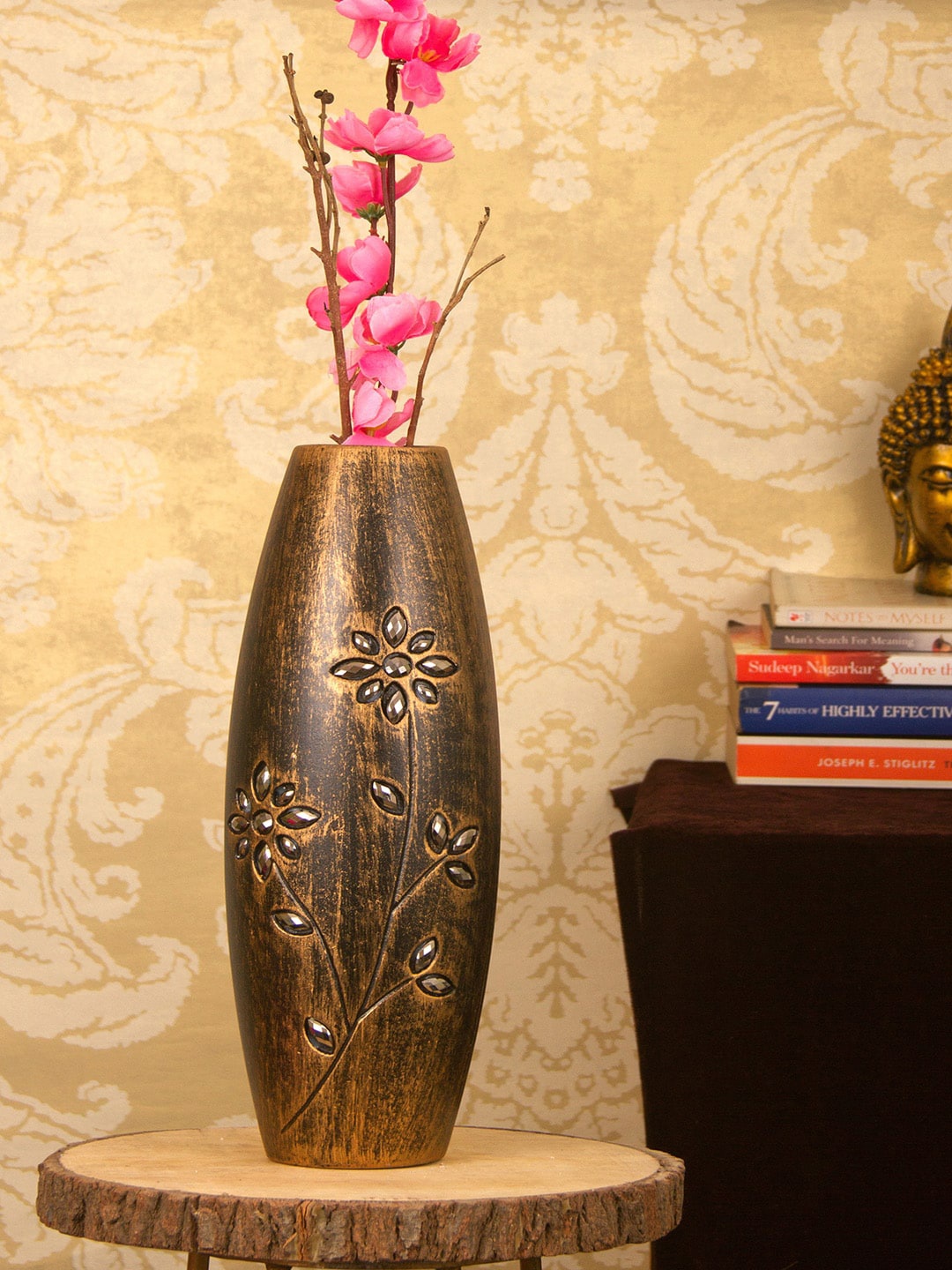 

TIED RIBBONS Brown Decorative Wooden Flower Vase
