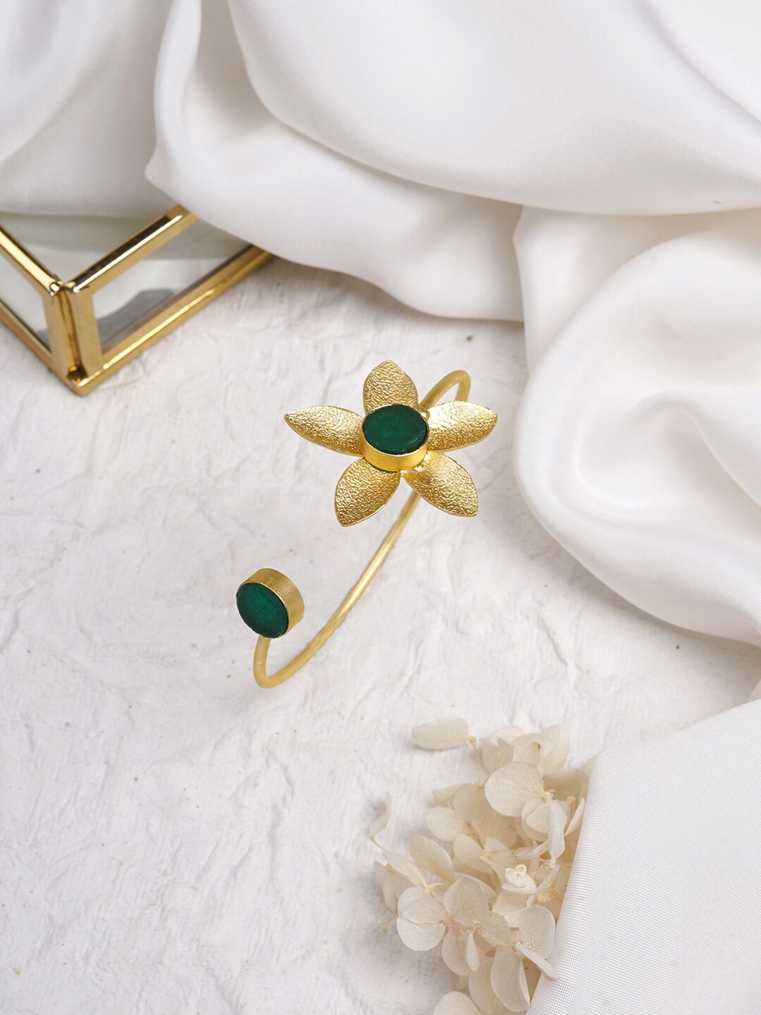 

TEEJH Women Gold-Toned & Green Brass Cuff Bracelet