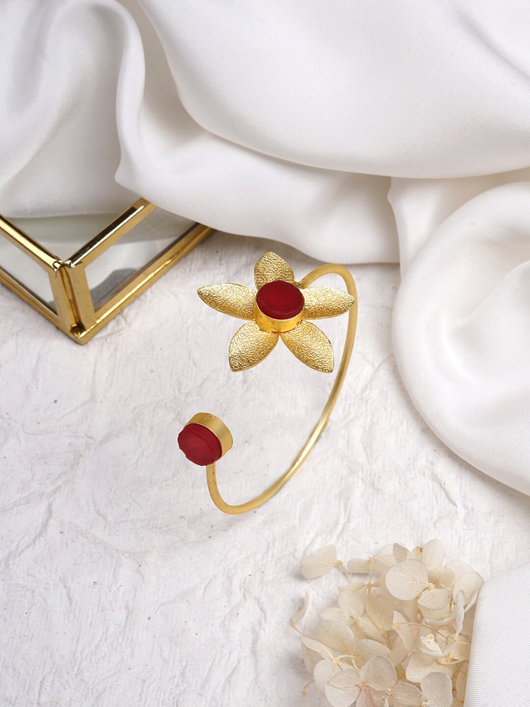 

TEEJH Women Gold-Plated & Red Brass Cuff Bracelet