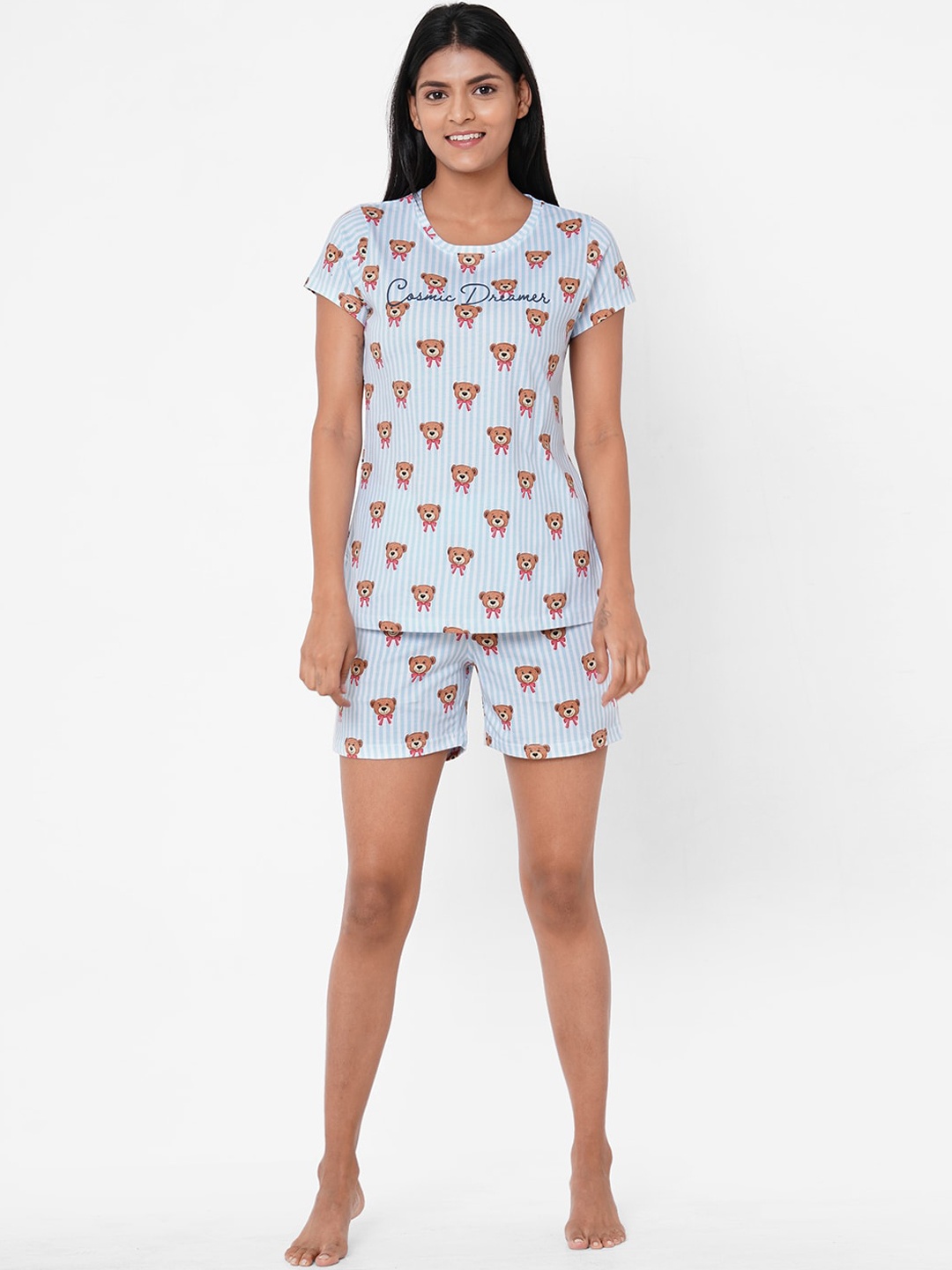 

Sweet Dreams Women Blue & Brown Printed Night suit
