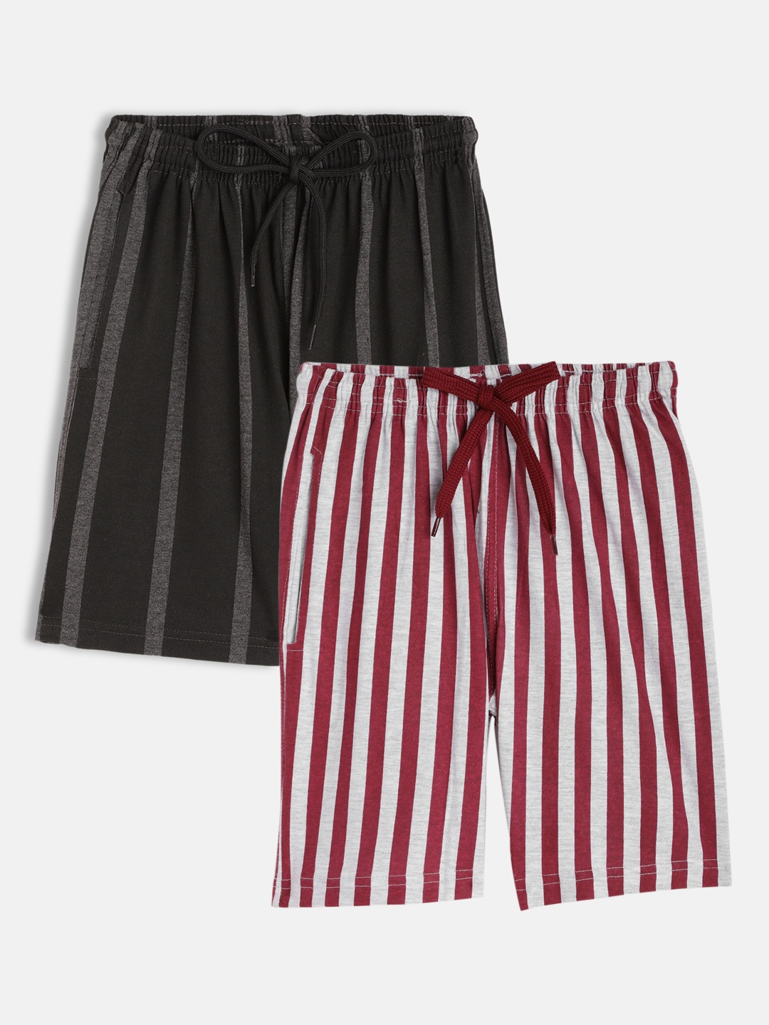 

SEYBIL Girls Pack Of 2 Grey Melange & Magenta Striped Lounge Shorts