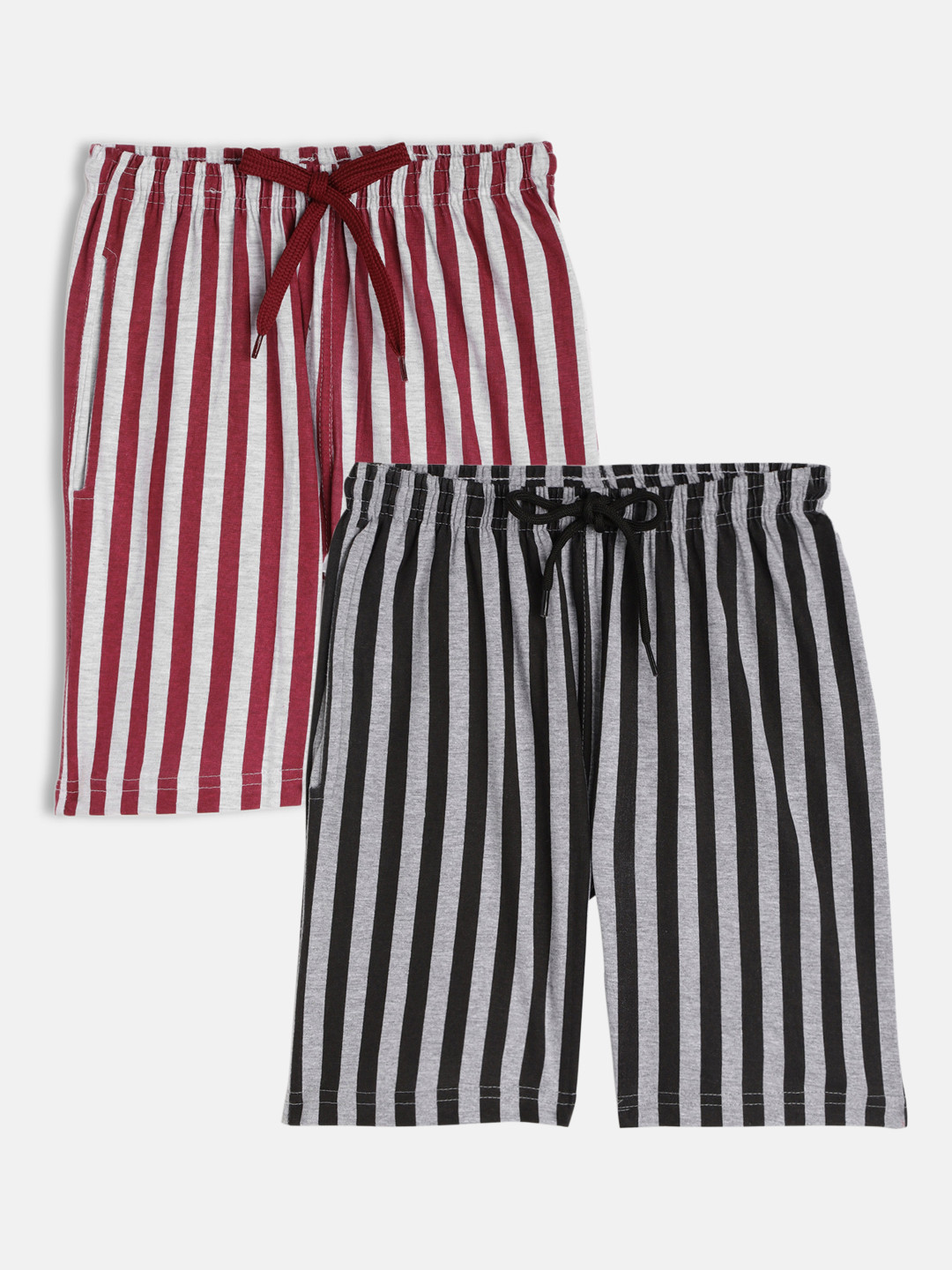 

SEYBIL Girls Grey Melange & White Pack of 2 Striped Lounge Shorts