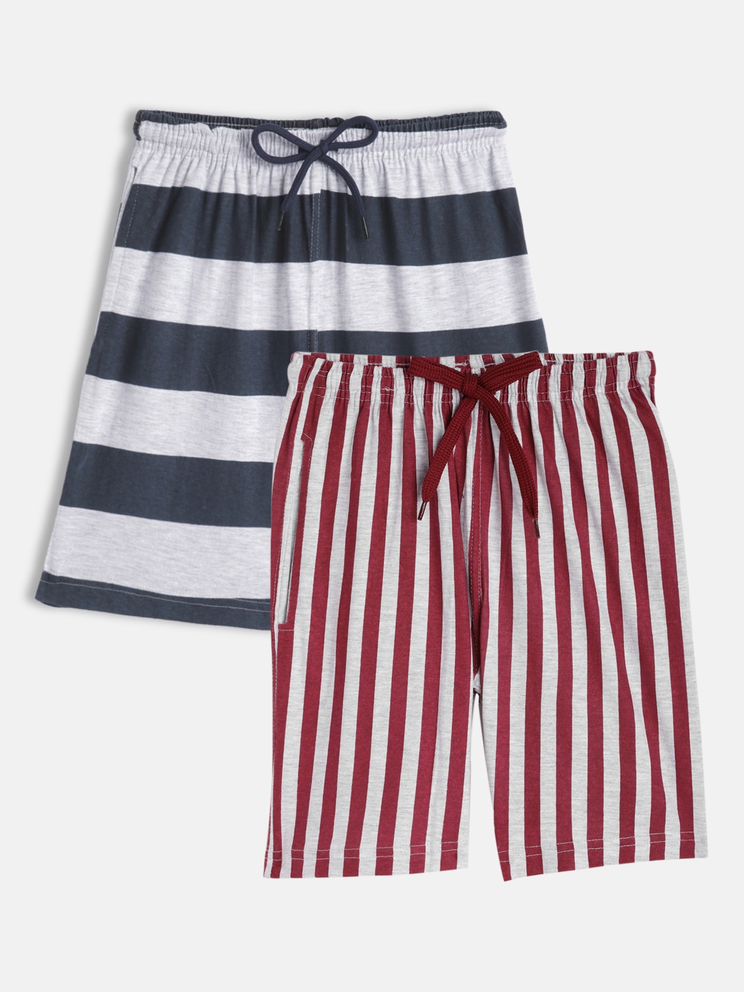 

SEYBIL Set Of 2 Girls Grey Melange & Magenta 2 Striped Lounge Shorts