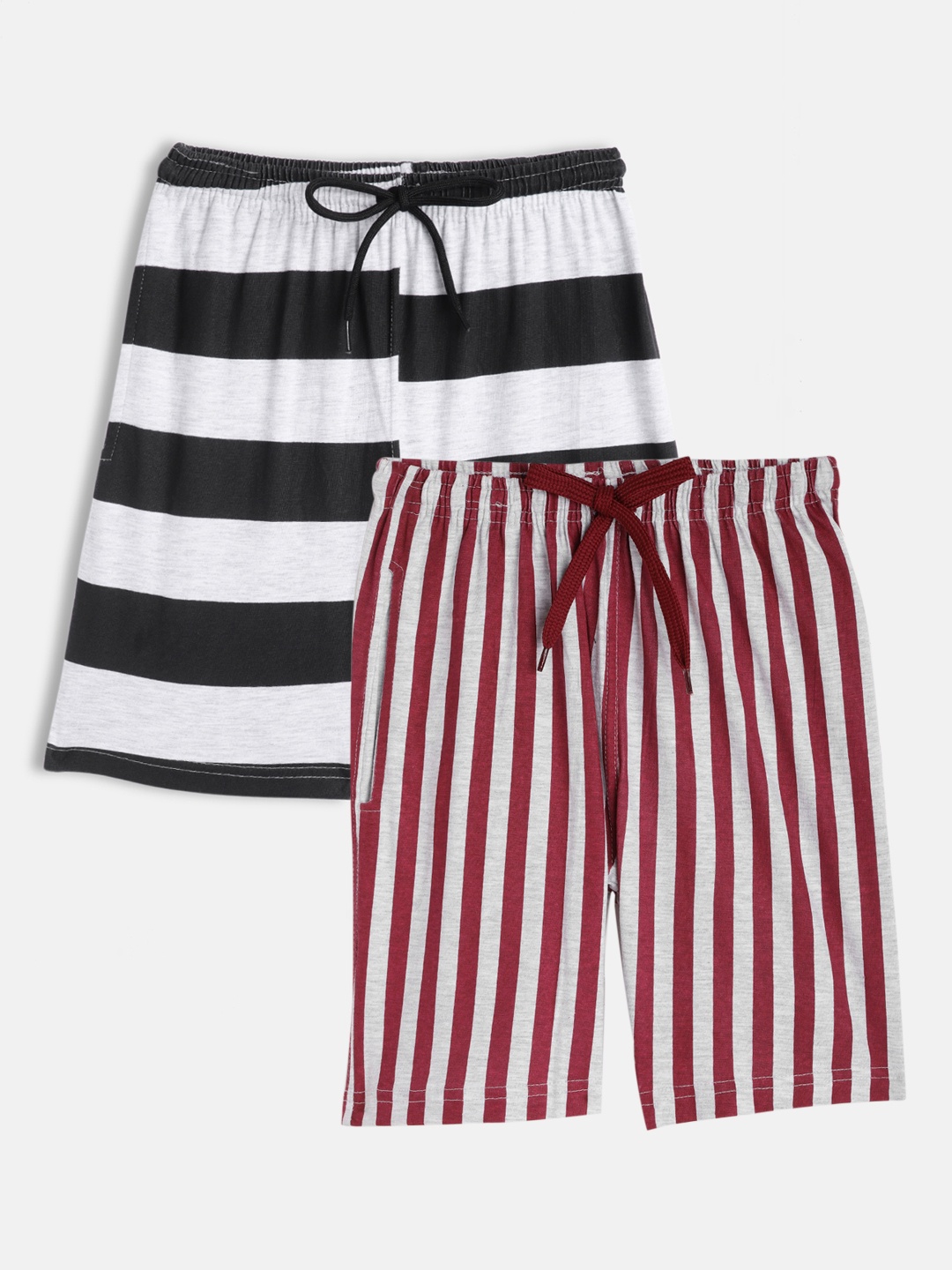 

SEYBIL Girls Grey Melange & Magenta Pack Of 2 Striped Lounge Shorts