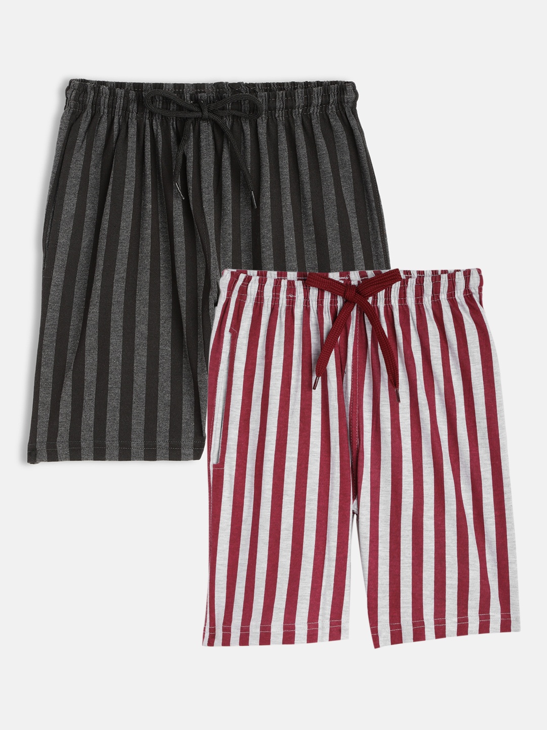 

SEYBIL Girls Pack Of 2 Grey Melange & Pink Striped Lounge Shorts