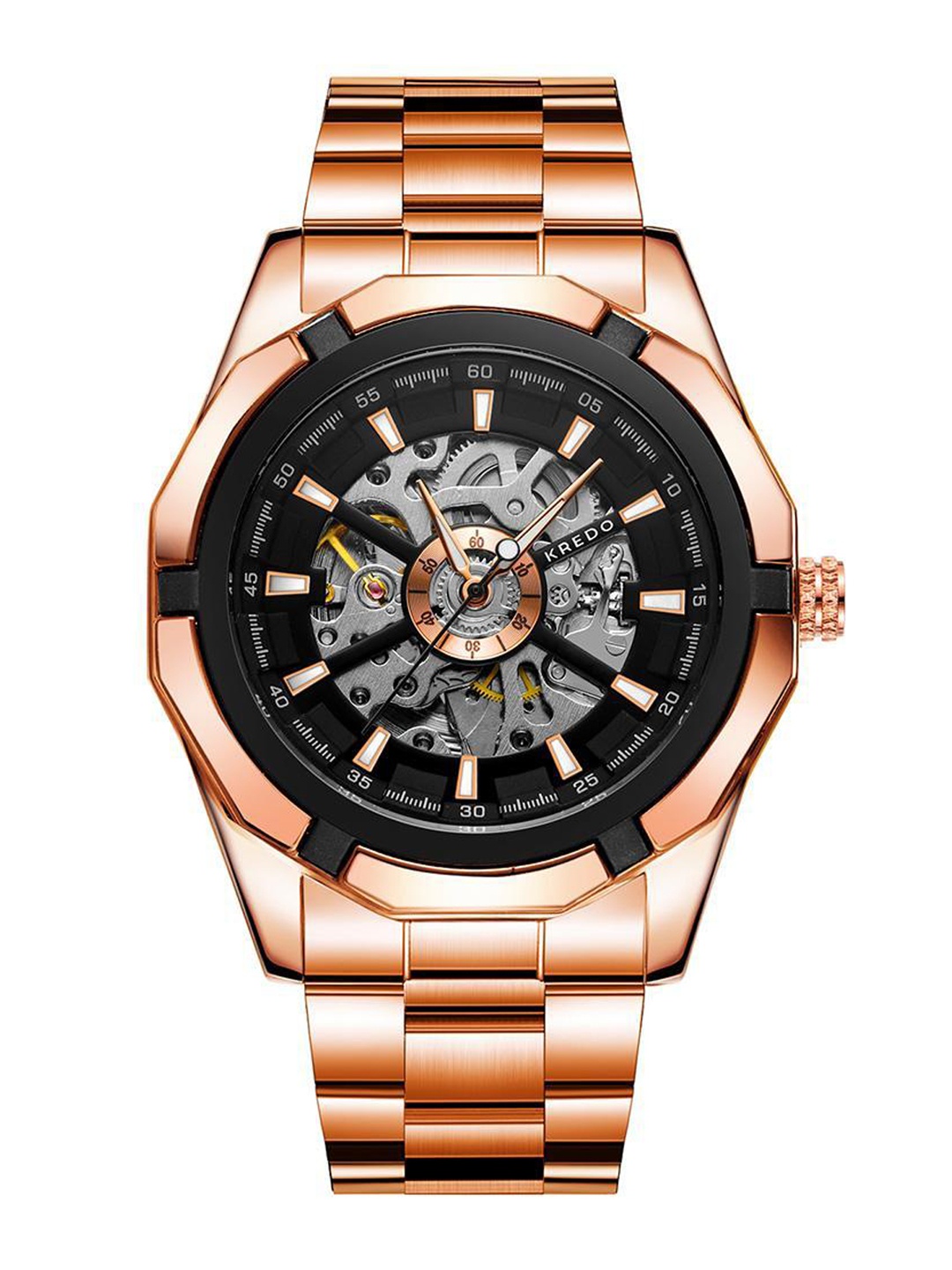 

KREDO Men Performante Rose Gold Automatic Skeleton Analogue Watch-KW128