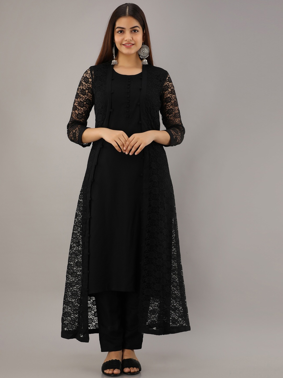 

KALINI Women Black Rayon Kurta with Trousers & Jacket