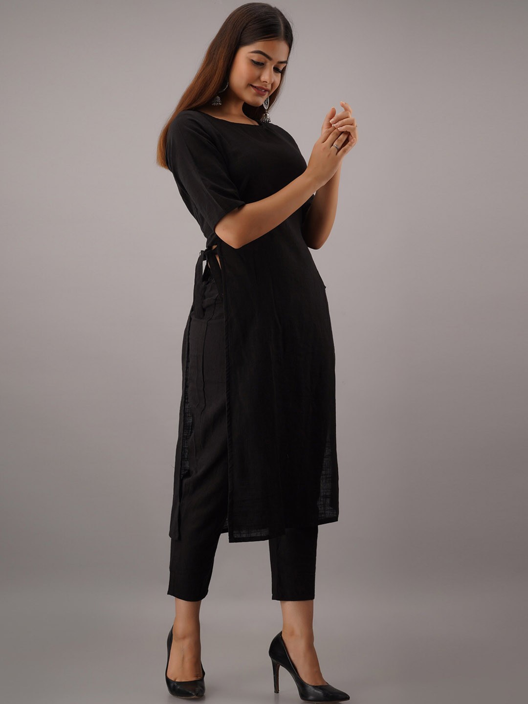 

KALINI Women Black Pure Cotton Kurta with Trousers