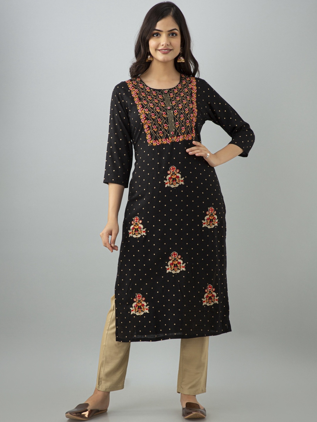 

KALINI Women Black Ethnic Motifs Embroidered Kurta with Trousers & Dupatta