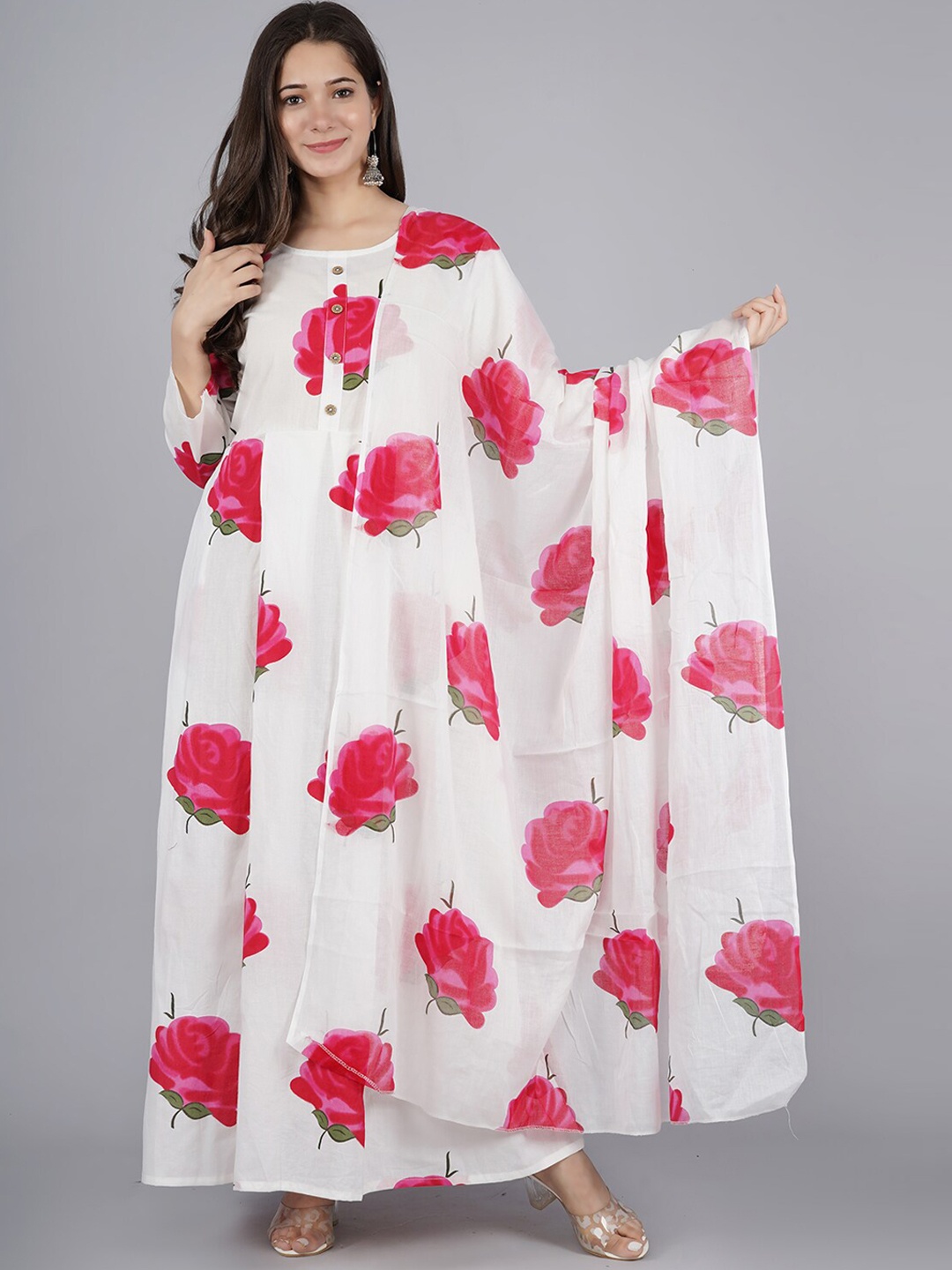 

KALINI Women Floral Printed Kurta, White