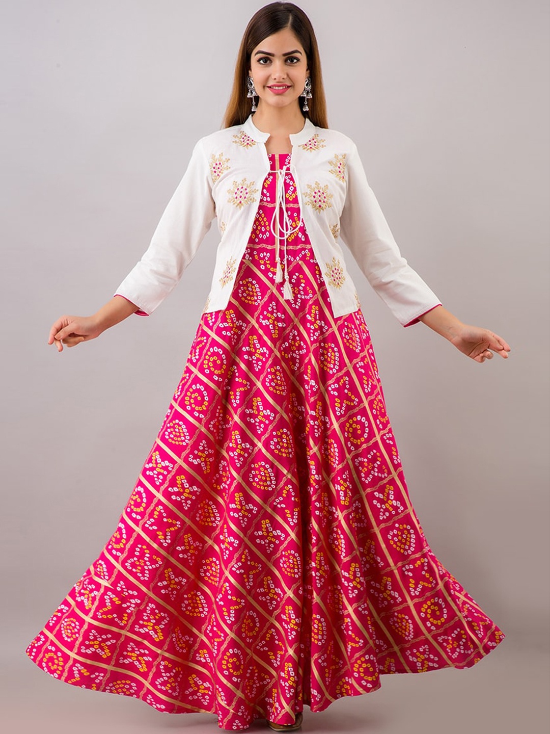 

KALINI Women Pink Bandhani Printed Anarkali Kurta