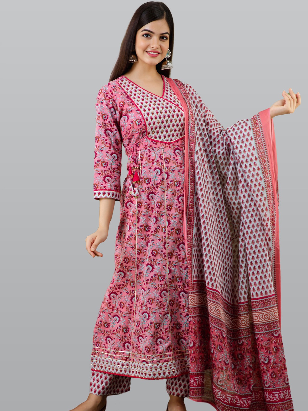 

KALINI Women Magenta Paisley Gotta Patti Pure Cotton Kurta with Trouser & Dupatta