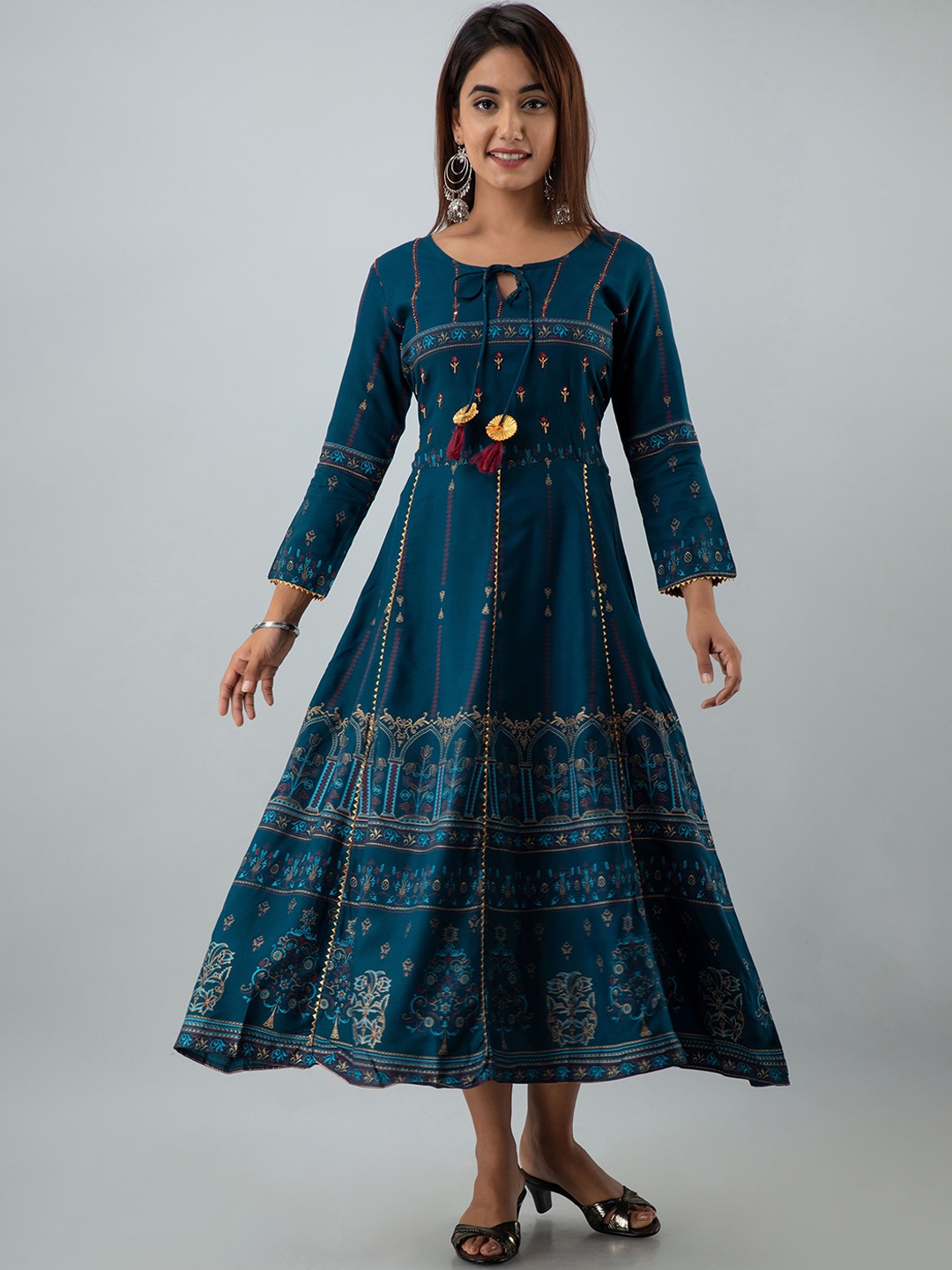 

KALINI Women Teal Ethnic Motifs Printed Anarkali Kurta