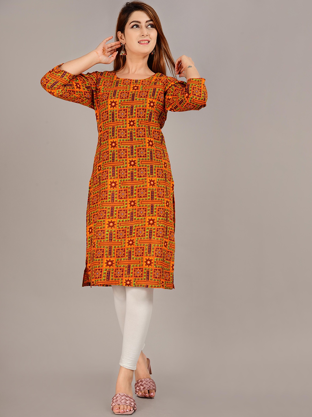 

KALINI WomenOrange Ethnic Motifs Printed Kurta, Orange