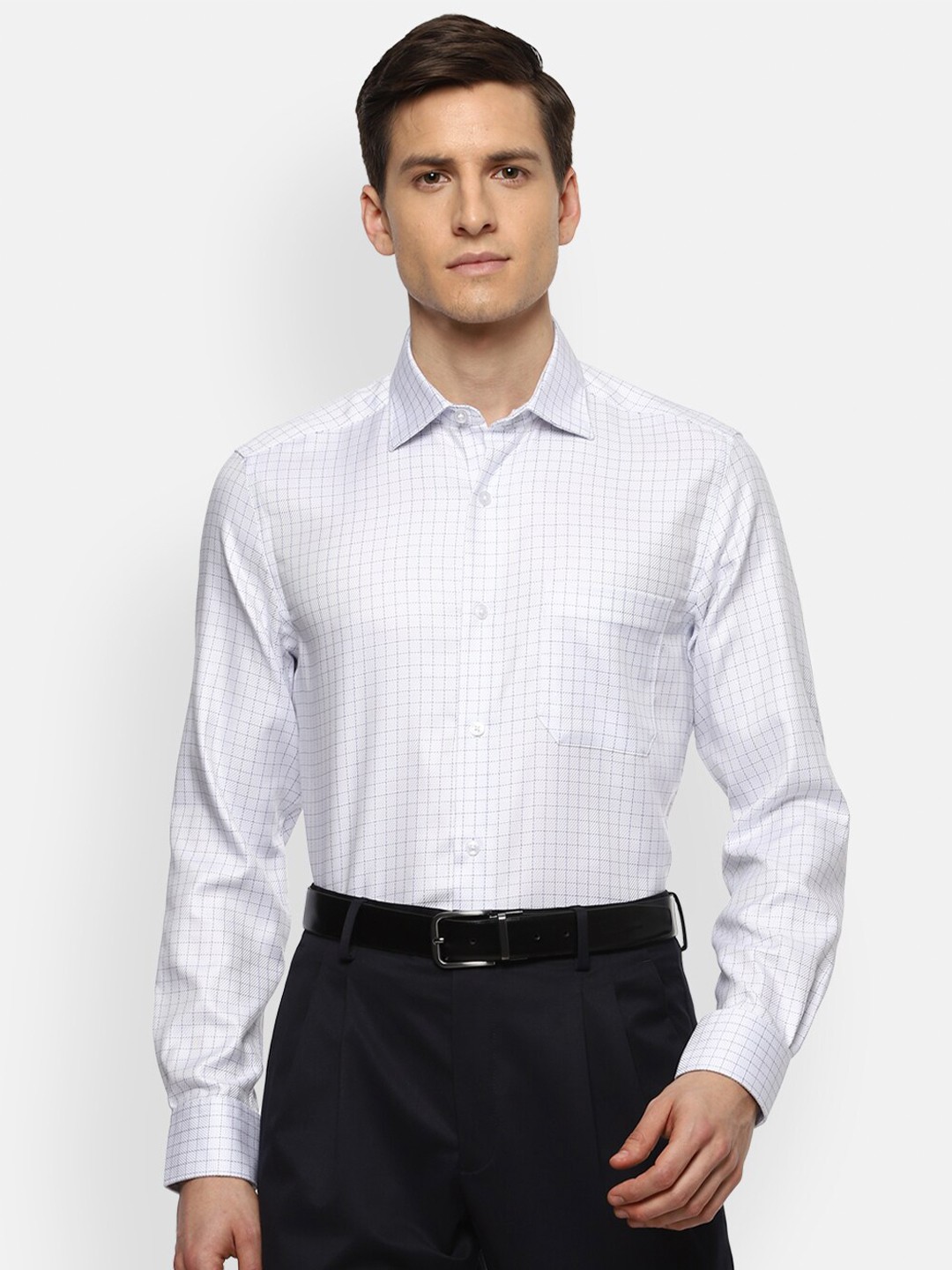 

Louis Philippe Permapress Men White Grid Tattersall Checked Formal Shirt