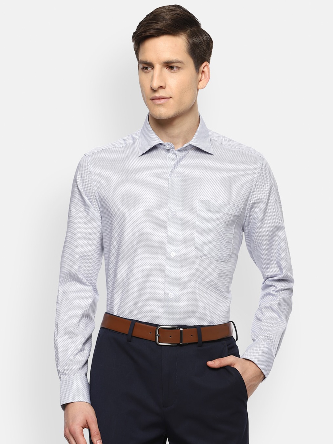 

Louis Philippe Men Grey Printed Formal Shirt