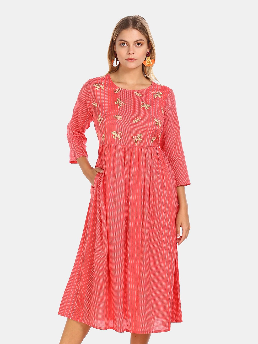 

Karigari Coral Embroidered Midi Dress