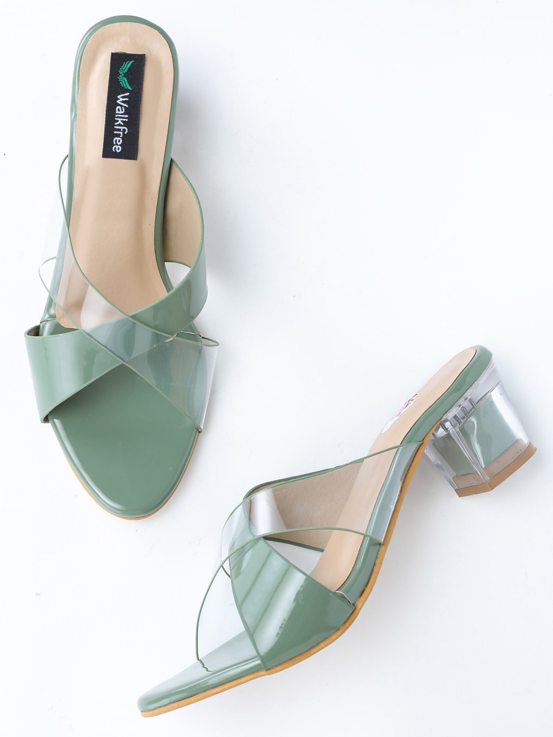 

Walkfree Women Green & Transparent Block Heels