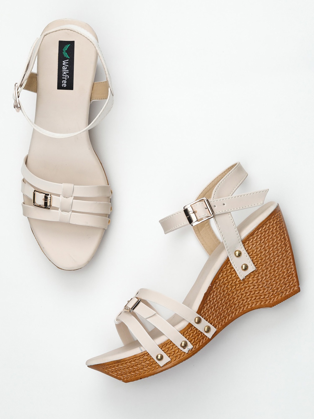 

Walkfree Cream-Coloured Wedge Sandals with Buckles