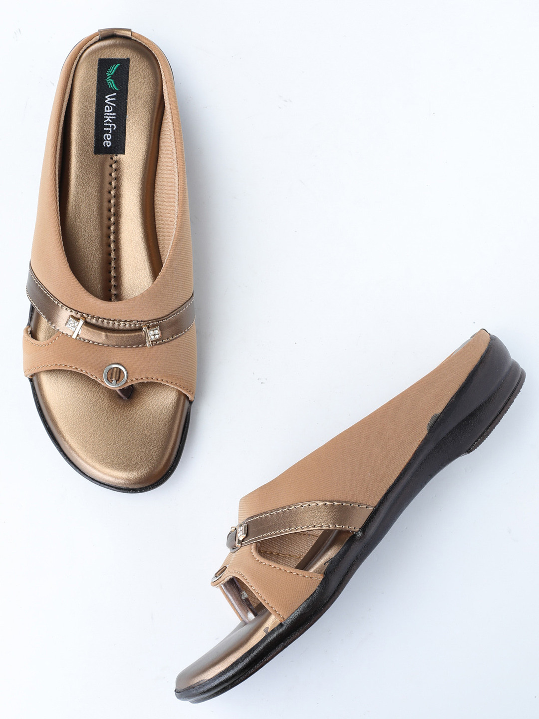 

Walkfree Women Beige & Gold-Toned Embellished Comfort Heels