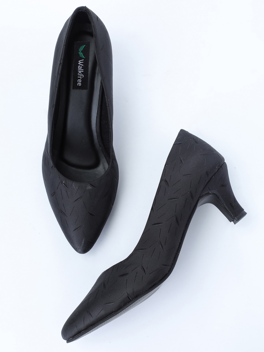 

Walkfree Women Black Embroidered Kitten Heels
