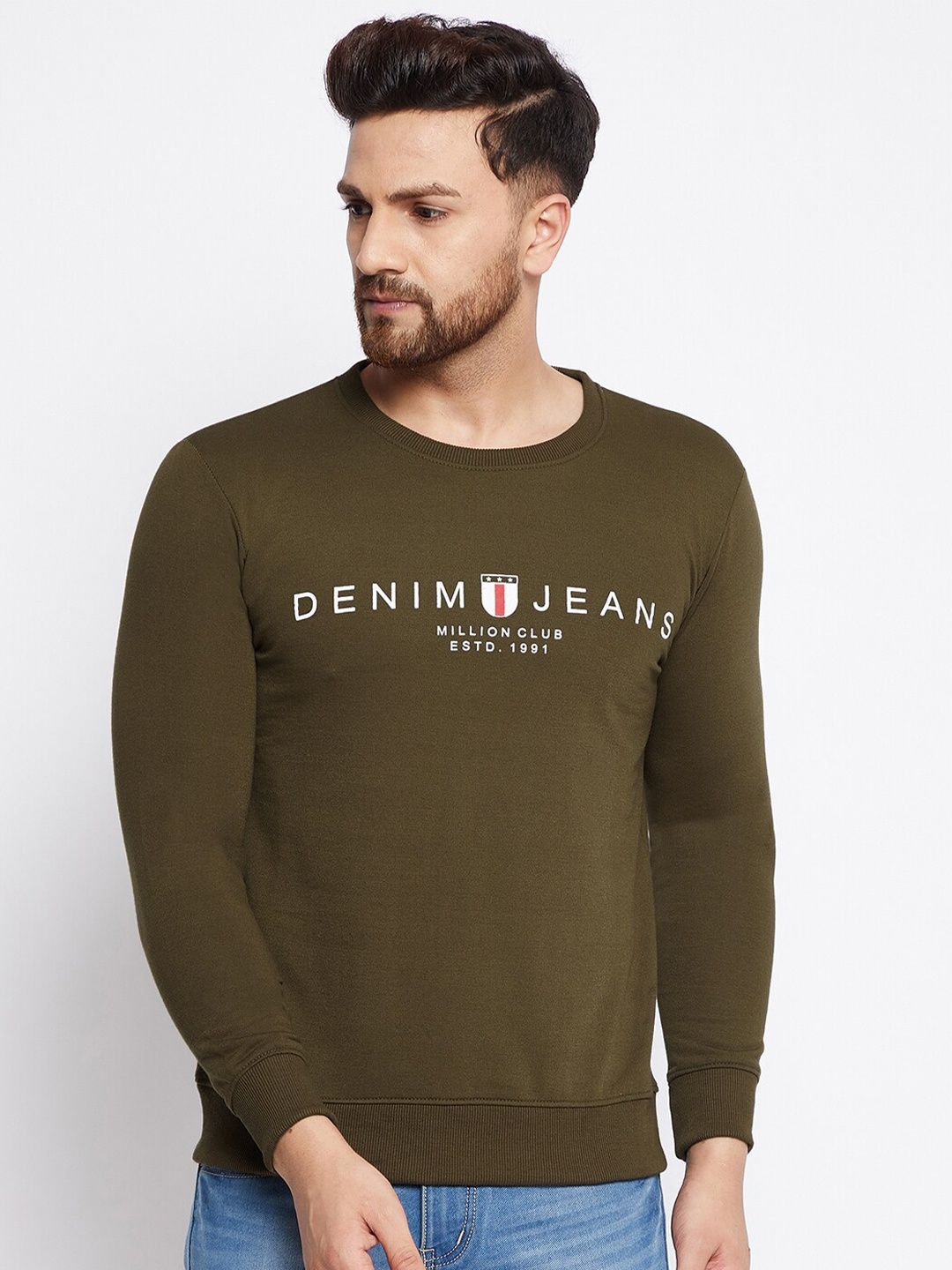 

THE MILLION CLUB Men Olive Green Printed Sweatshirt