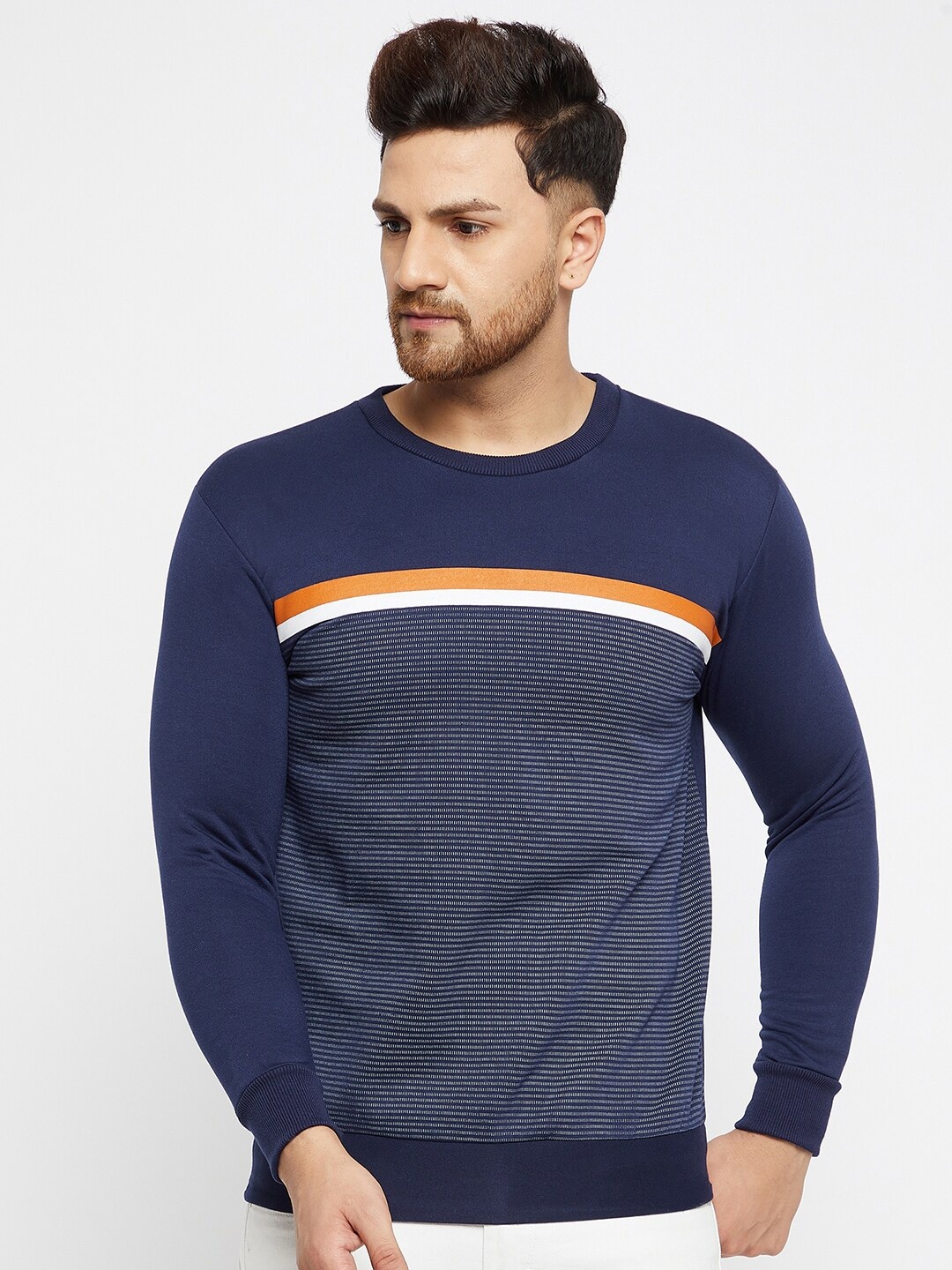 

THE MILLION CLUB Men Blue Striped Sweatshirt