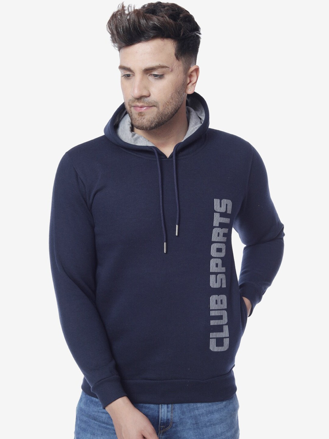 

THE MILLION CLUB Men Navy Blue Hooded Sweatshirt