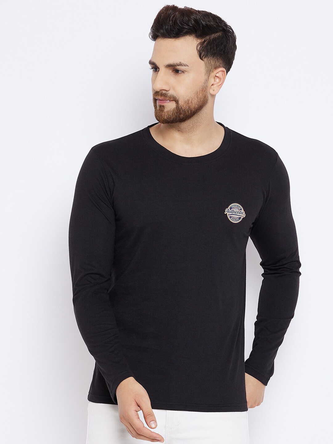 

THE MILLION CLUB Men Black Applique T-shirt