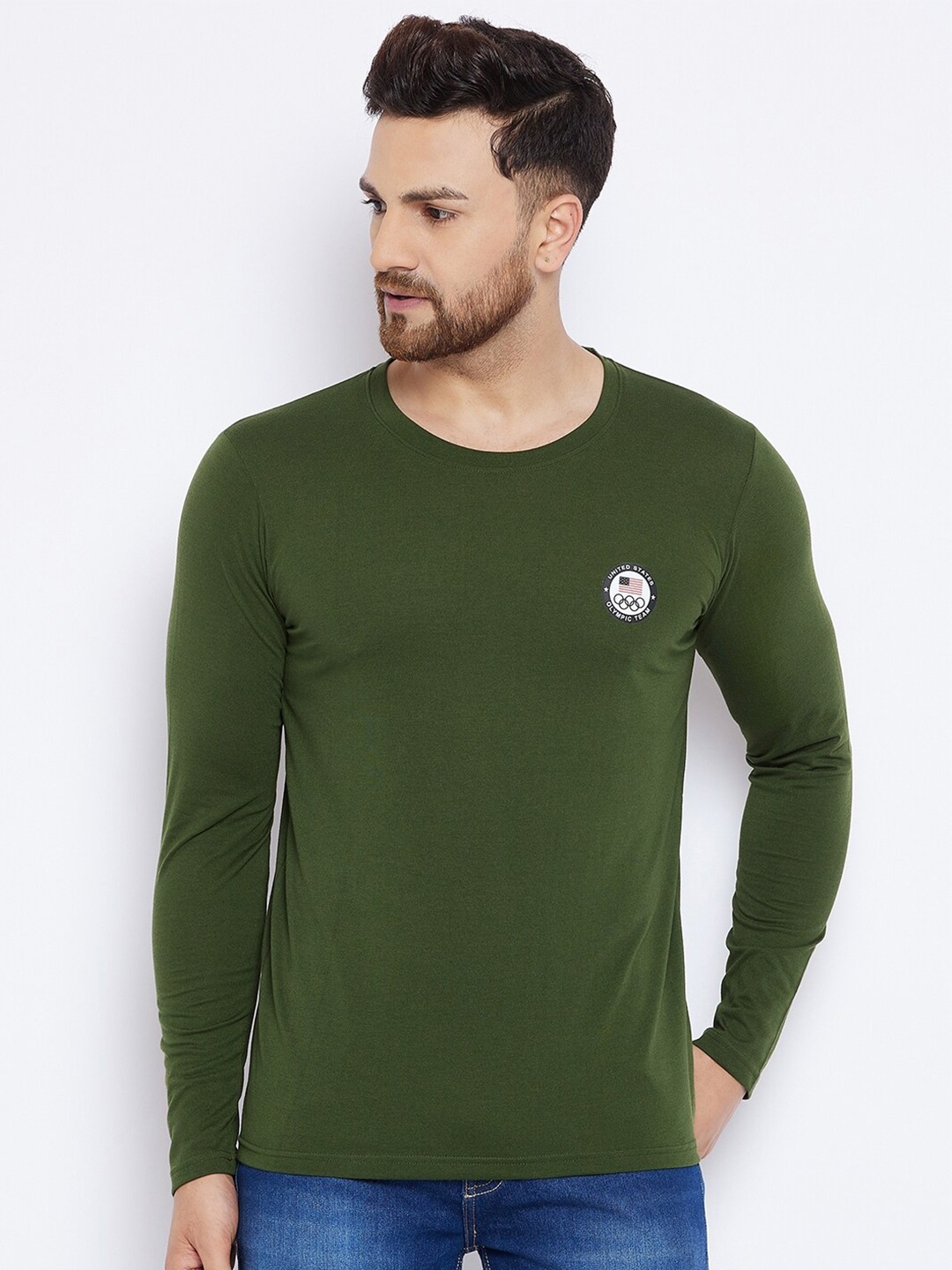 

THE MILLION CLUB Men Olive Green Solid T-shirt