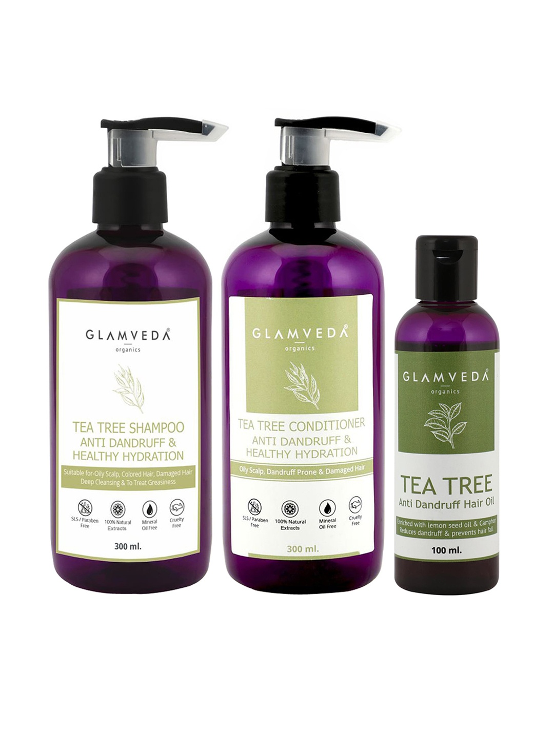 

GLAMVEDA Tea Tree Anti Dandruff Hair Care kit, Purple
