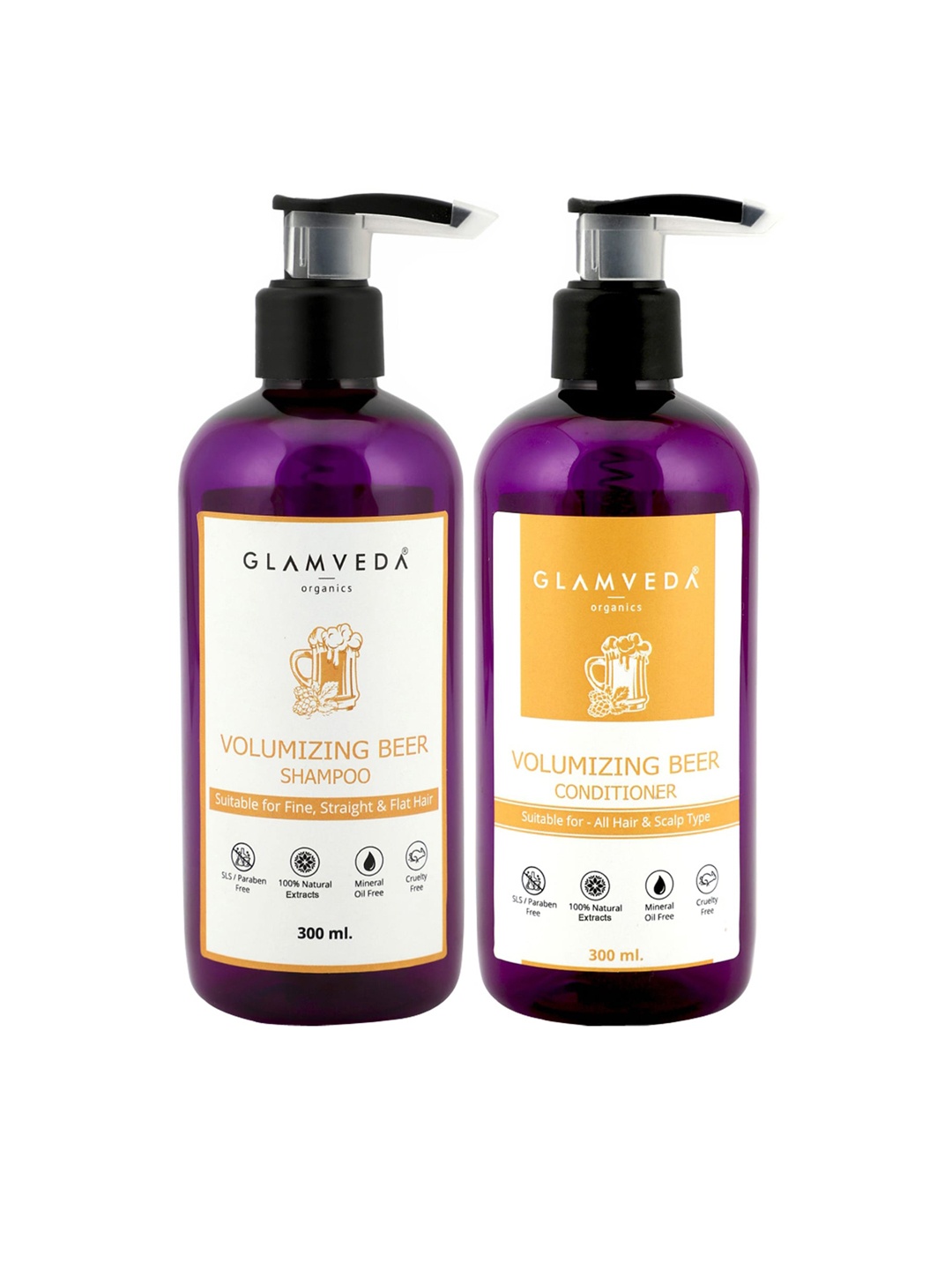 

GLAMVEDA Set of 2 Purple Volumizing Beer Shampoo & Conditioner 400 Ml