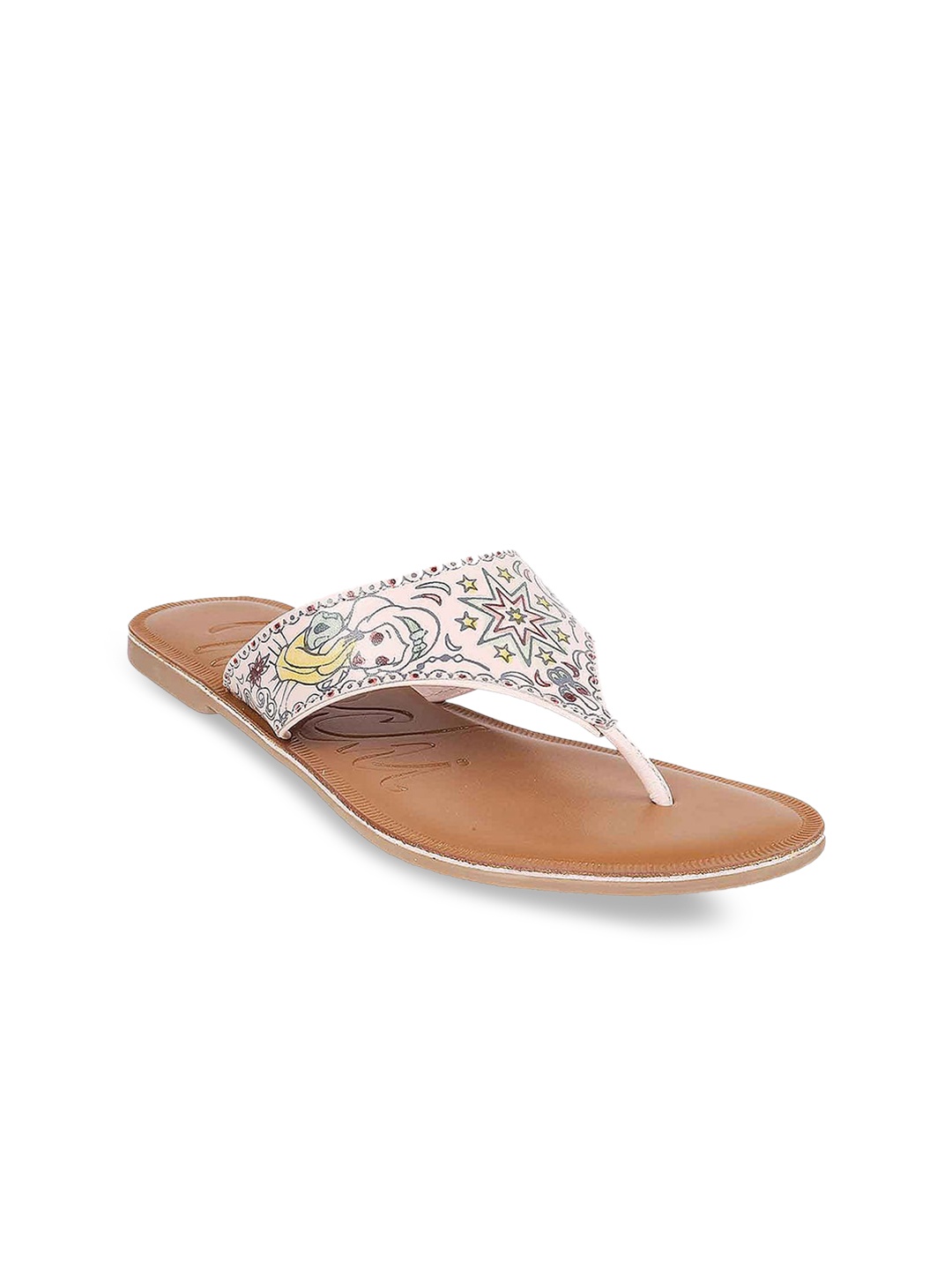 

Mochi Women Pink Printed Open Toe Flats with Laser Cuts