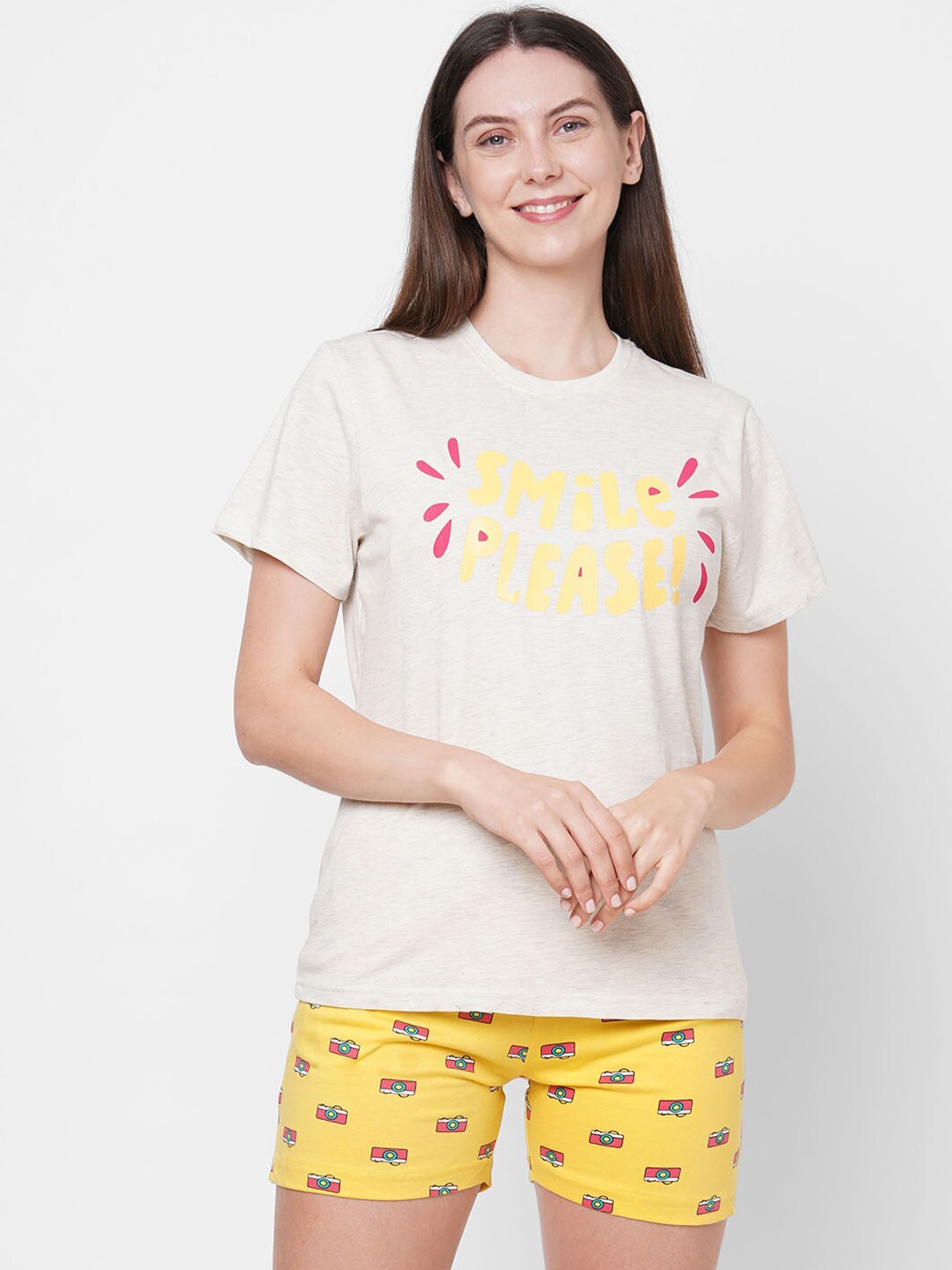 

evolove Women Yellow Nightsuit Set, Off white