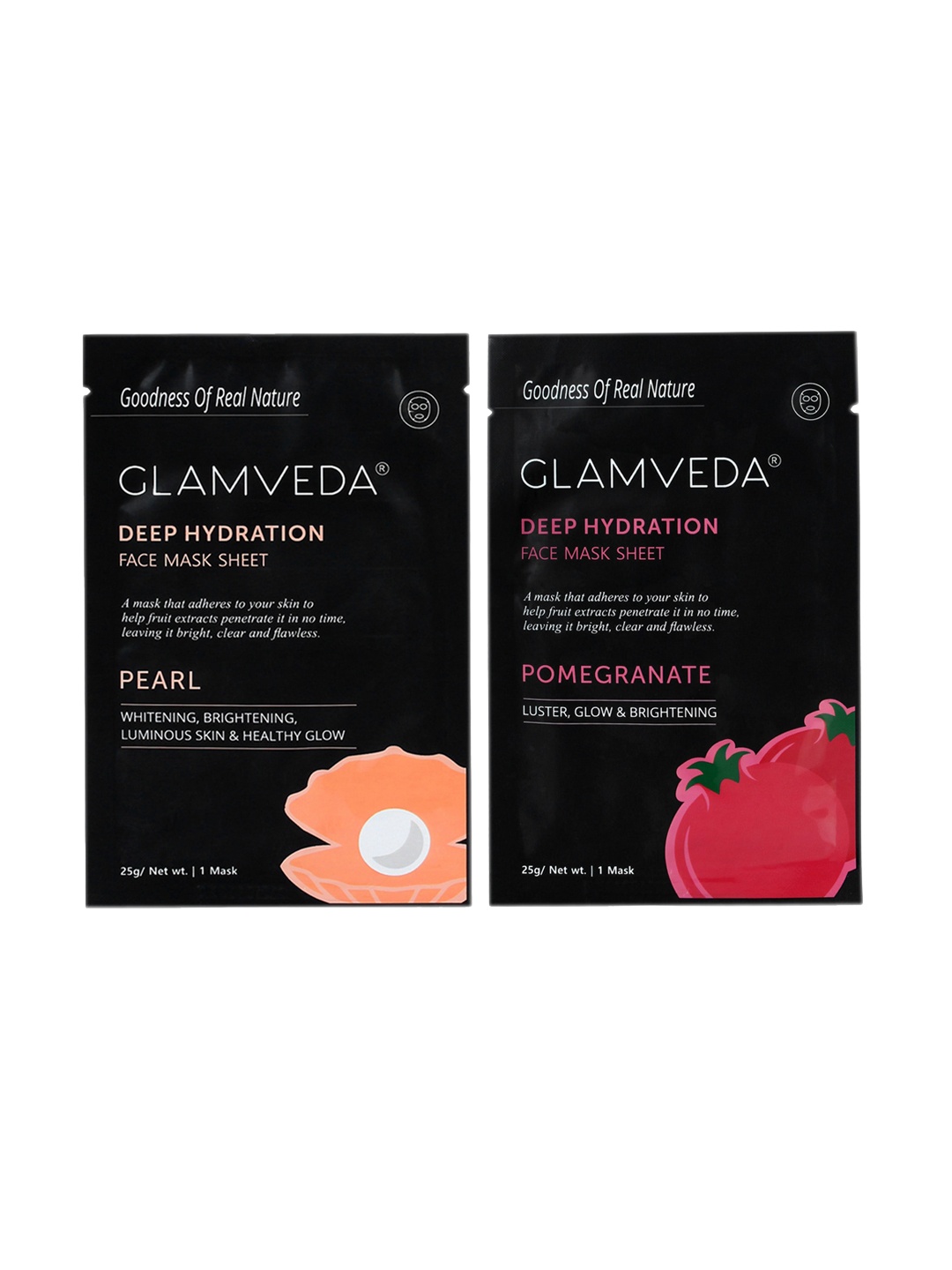 

GLAMVEDA Set Of 2 Pearl & Pomegranate Deep Hydration Sheet Mask, Black