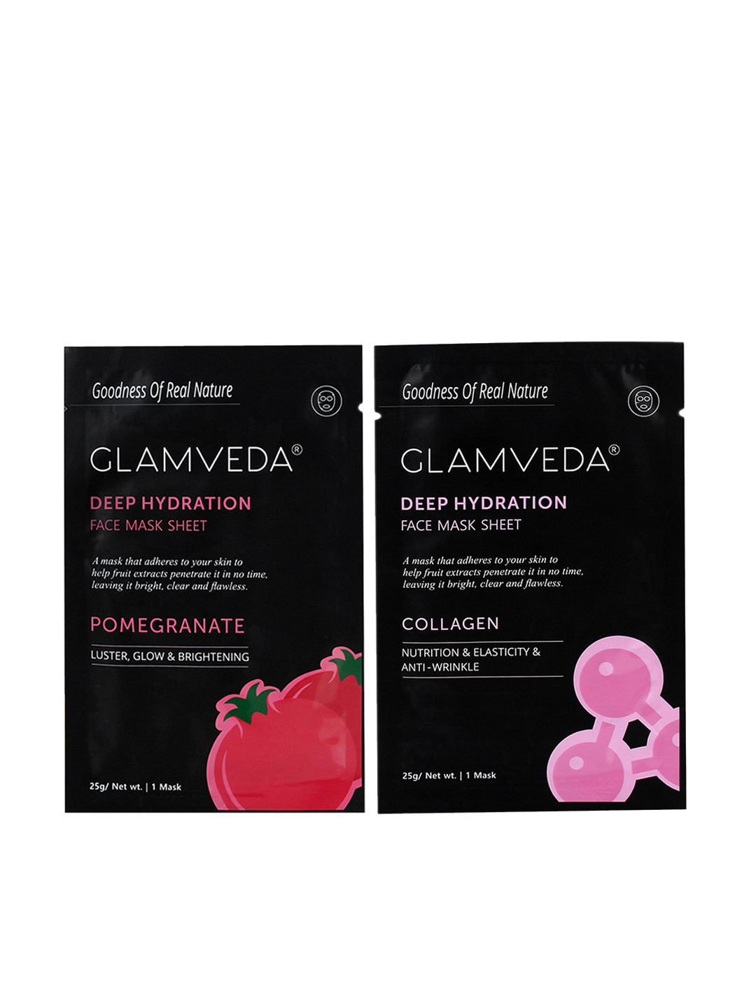 

GLAMVEDA Set Of 2 Advance Anti Ageing Collagen & Pomegranate Face Sheet Masks, Black