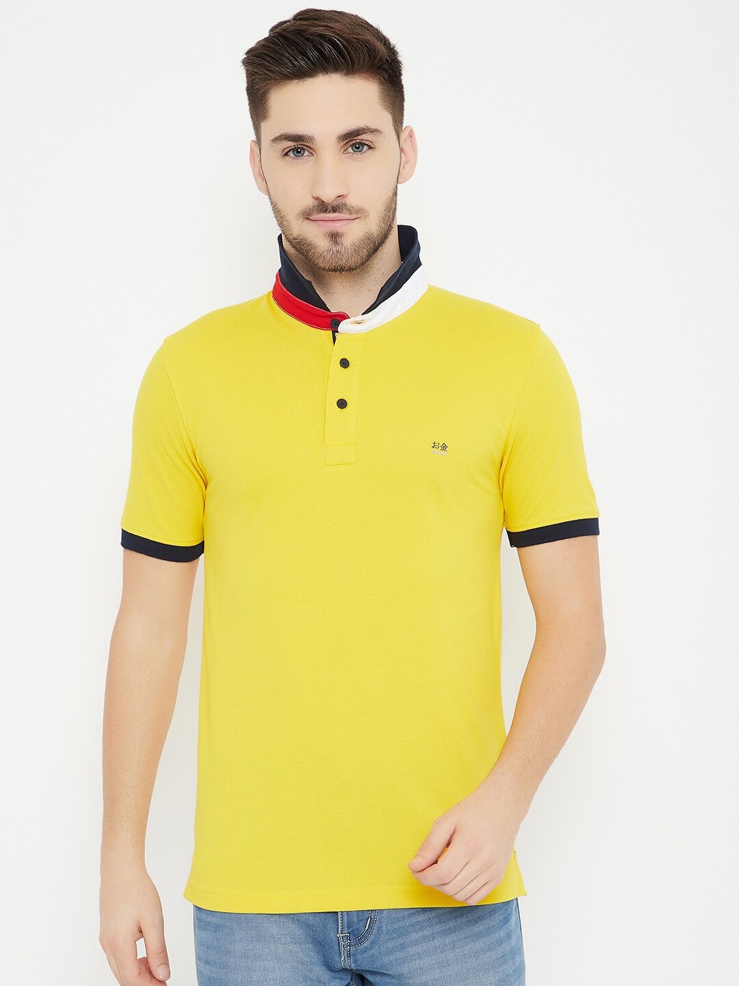 

Okane Men Yellow Polo Collar T-shirt