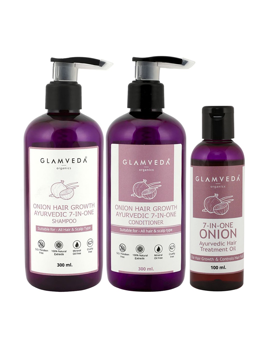 

GLAMVEDA Combo of 7 in 1 Onion Hair Growth Anti Hair Fall Hair Care Kit, Pink