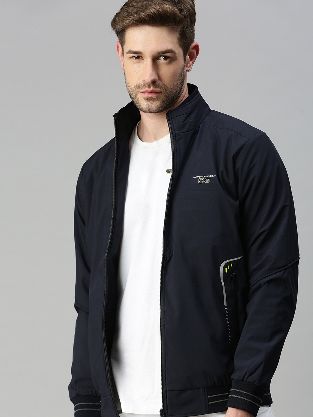 

SHOWOFF Men Navy Blue Lightweight Bomber Jacket