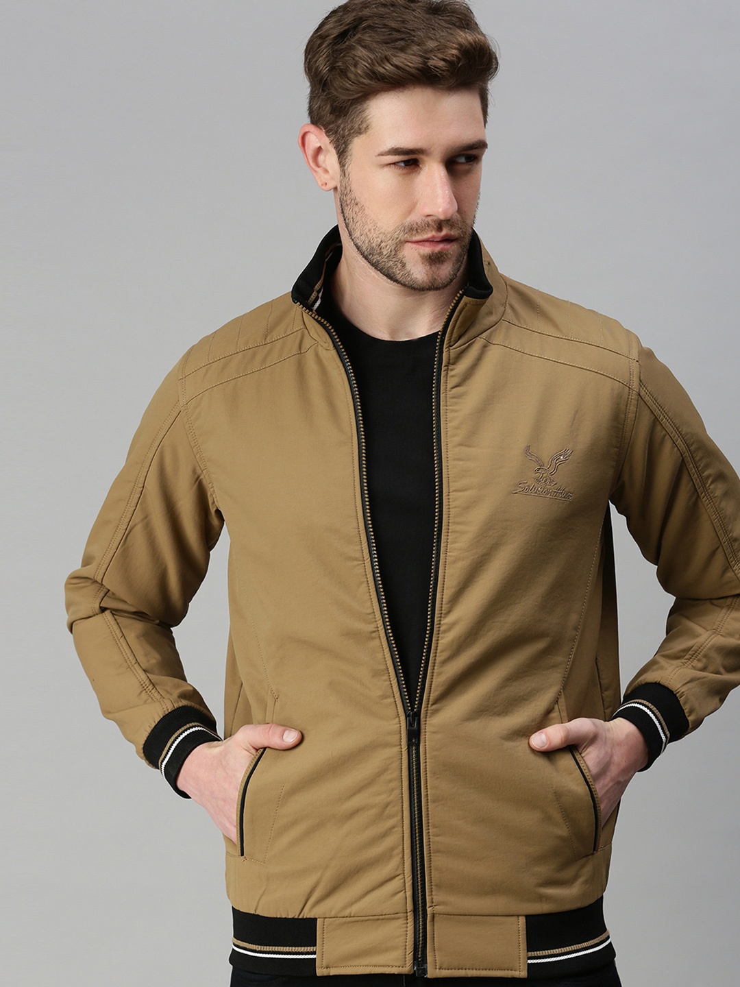 

SHOWOFF Men Camel Brown Lightweight Bomber Jacket