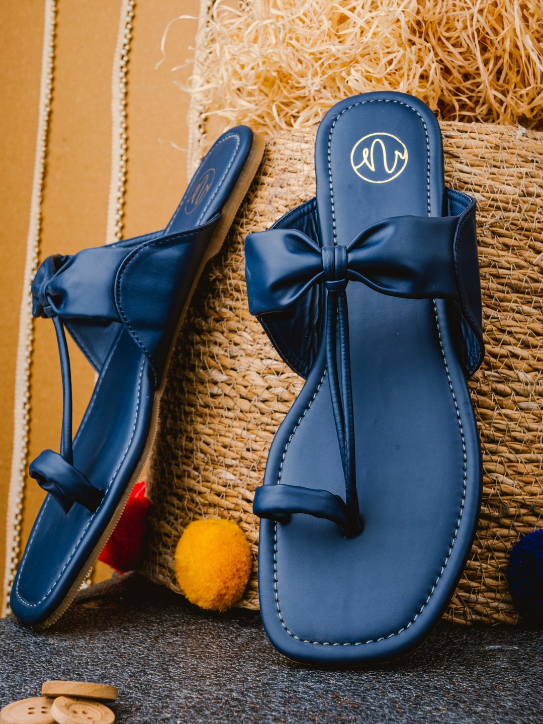 

NR By Nidhi Rathi Women Navy Blue One Toe Flats with Bows
