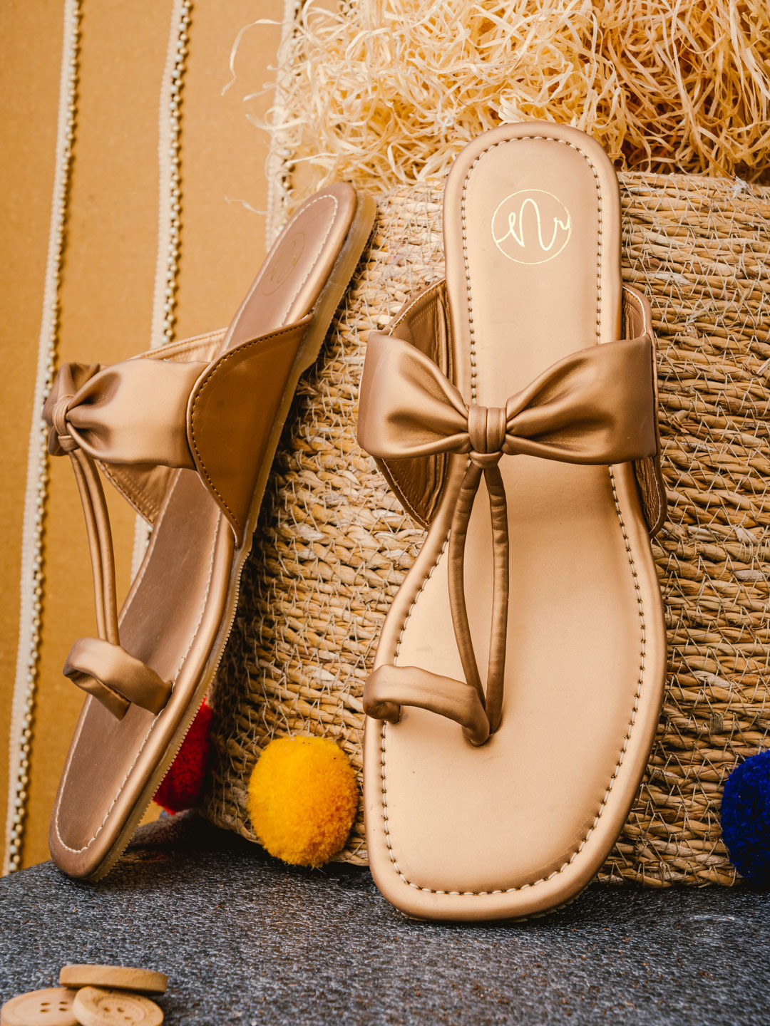 

NR By Nidhi Rathi Women Rose Gold Leather One Toe Flats with Bows