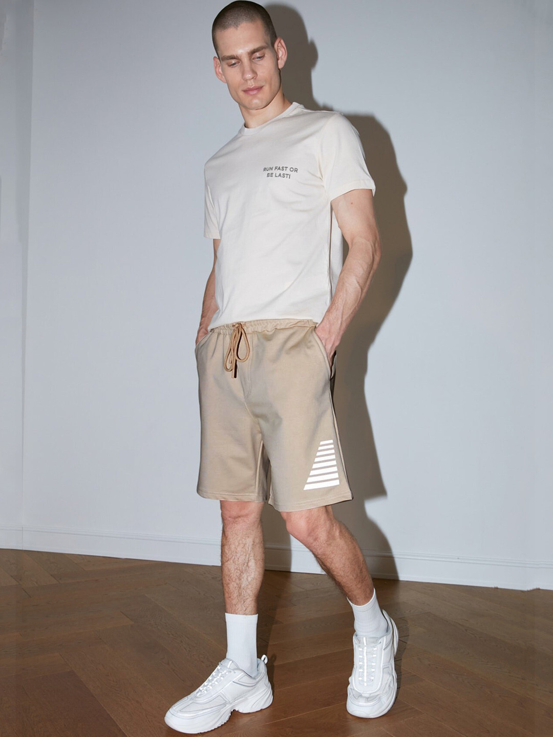 

Trendyol Men Beige & White Striped Cotton Shorts