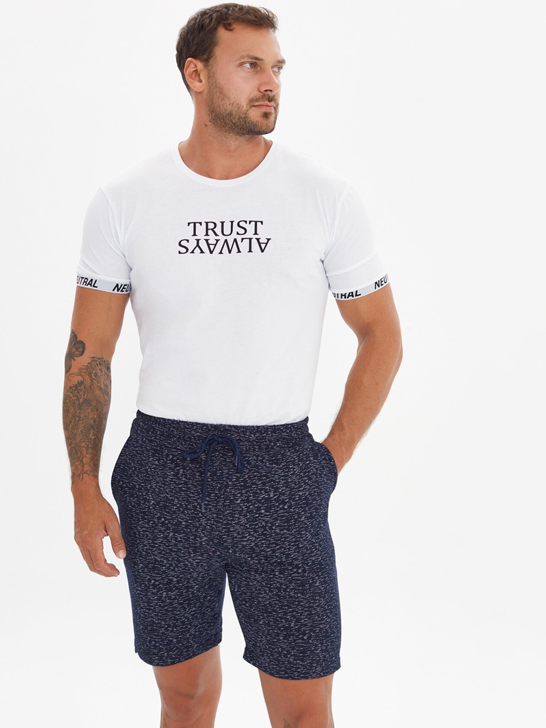 

Trendyol Men Navy Blue Printed Shorts
