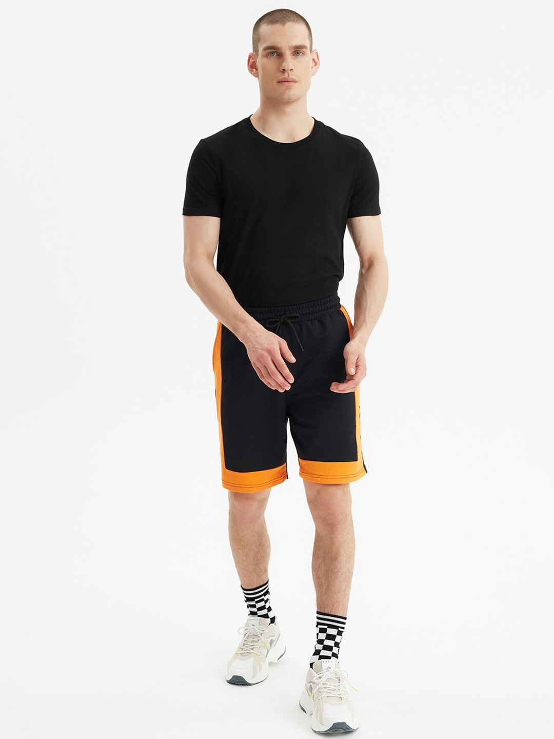 

Trendyol Men Black & Orange Colourblocked Cotton Shorts